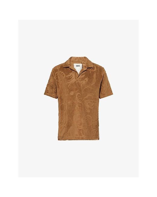 Oas Brown Devore Pattern Cotton-Blend Polo Shirt for men
