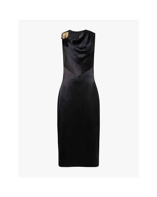 The Dropped Collection Black Cowl-Neck Sleeveless Silk Dress