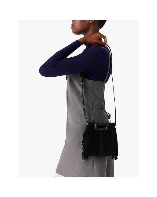 Maje Black M Mini Suede Shoulder Bag