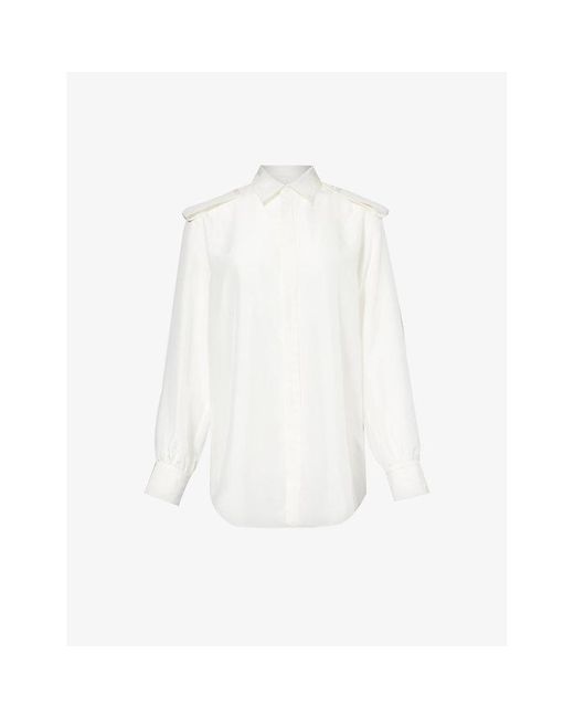 Burberry White Epaulette Curved-hem Regular-fit Silk Shirt