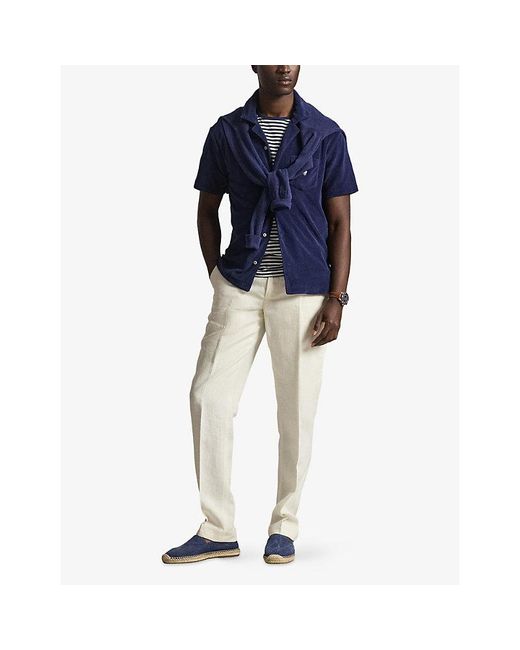 Polo Ralph Lauren Blue Logo-Embroidered Terry-Textured Cotton-Blend Shirt for men