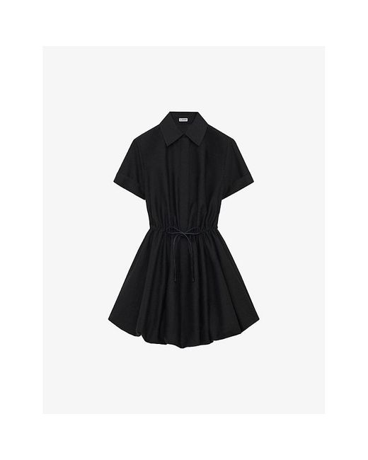 Loewe Black Short-Sleeve Collared Cotton-Silk Mini Dress