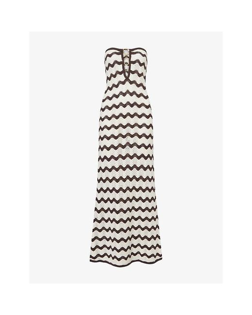 4th & Reckless White Charley Wave Cotton-Blend Knit Midi Dress