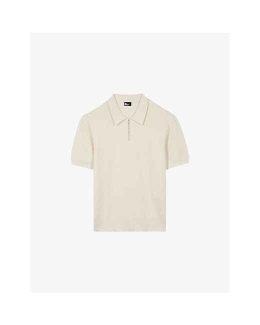 The Kooples Natural Zipped-Collar Short-Sleeve Knitted Polo for men