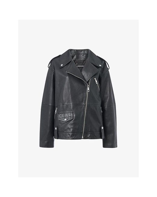 Whistles Black Freja Zip-Up Leather Biker Jacket