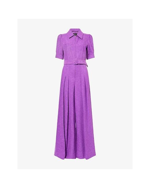 ME+EM Purple Very Wide-Leg Cotton-Blend Jumpsuit