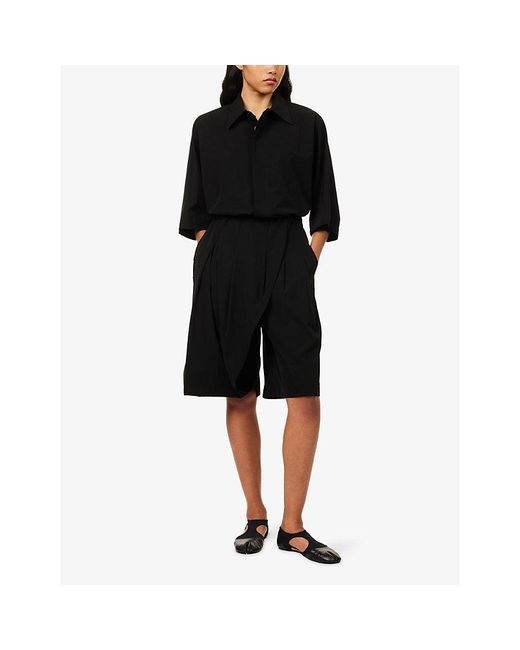 Issey Miyake Black Looped Draped Crop Woven Trousers