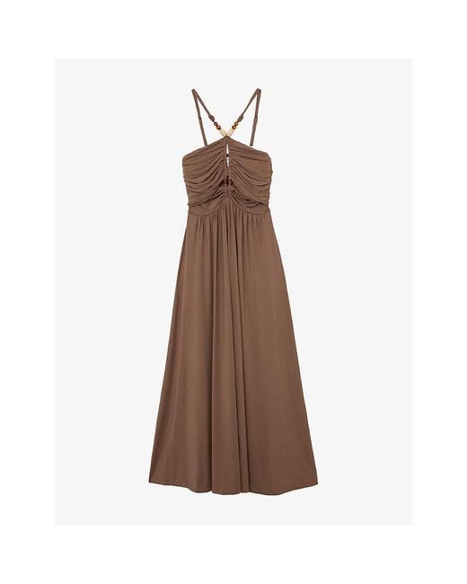 Reiss Brown Eloise Bead-Embellished Jersey Maxi Dress