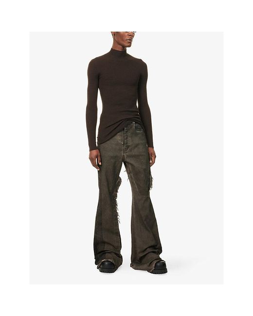 Rick Owens Black Turtle-Neck Ribbed Knit-Wool Top for men