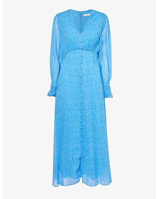 Aspiga Blue Sally Anne Floral-print Rouleaux-button Woven Maxi Dress X