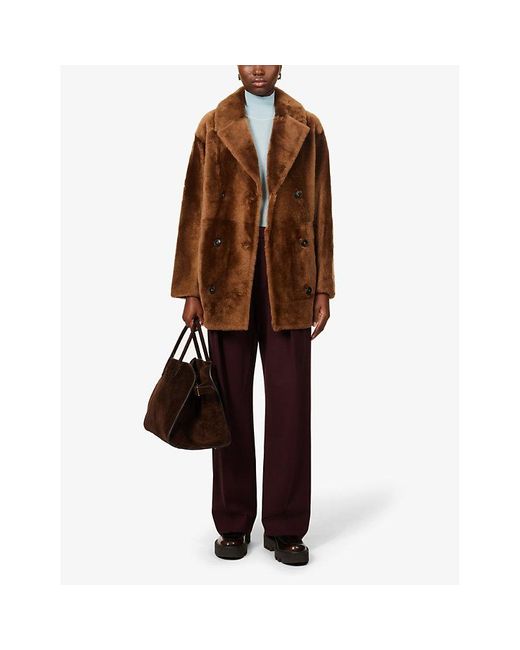 Yves Salomon Brown Double-breasted Regular-fit Shearling Coat