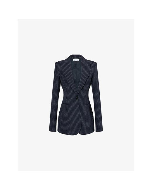 Stella McCartney Blue Stripe Single-Breasted Slim Wool Jacket