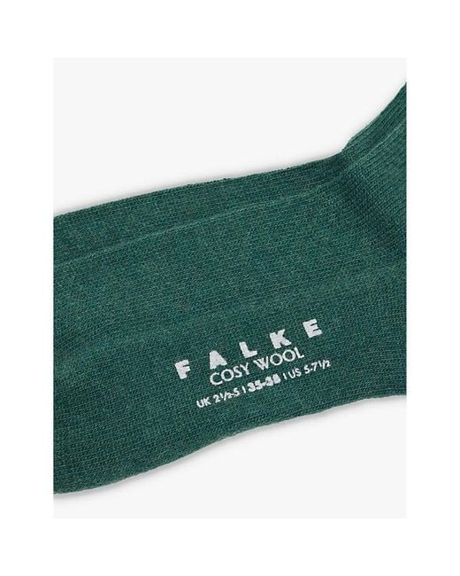 Falke Green Cosy Wool Brand-Print Knit Socks
