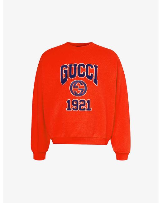 Gucci Red Logo-print Crewneck Cotton-jersey Sweatshirt for men