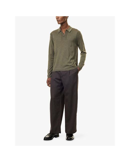 Emporio Armani Green Script Virgin-Wool Polo Jumper for men