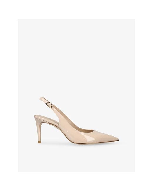 Stuart Weitzman White Stuart Power 75 Slingback-Strap Patent-Leather Heeled Pumps