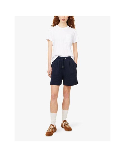 Emello Blue Embroidered Patch-Pocket Cotton Shorts