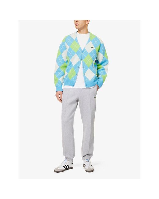 Lacoste Argyle-Knit Relaxed-Fit Wool-Blend Cardigan in Blue for