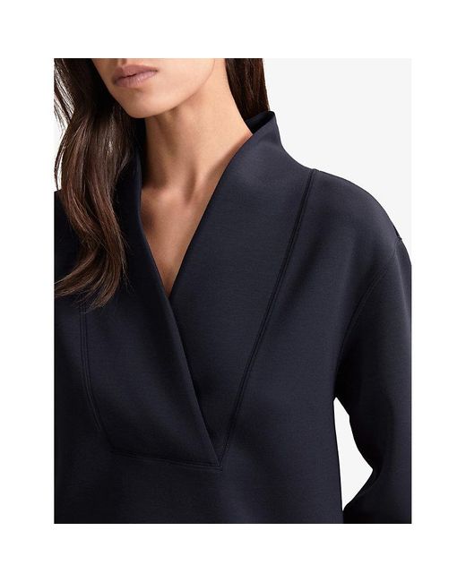 Reiss Blue Annabel Shawl-Neck Long-Sleeve Jersey Top