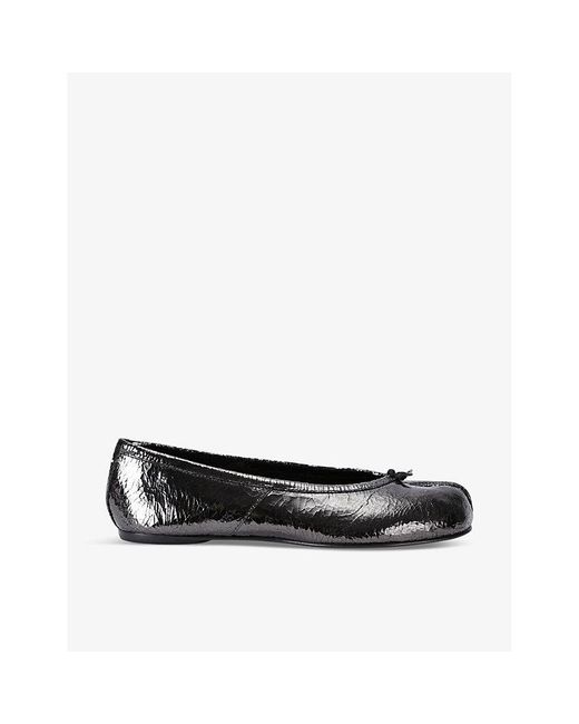 Maison Margiela Black Tabi Split-Toe Patent-Leather Ballet Flats