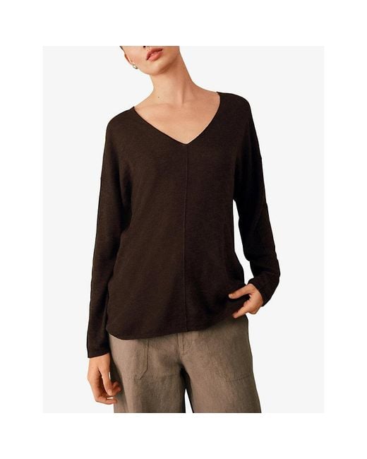 The White Company Brown Relaxed-Fit V-Neck Cotton And Linen Jumper