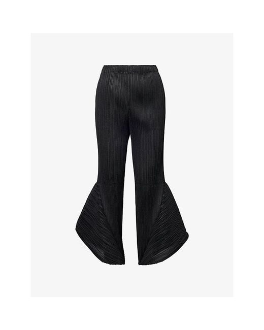 Pleats Please Issey Miyake Black Skyline Flared Pleated Knitted Trousers