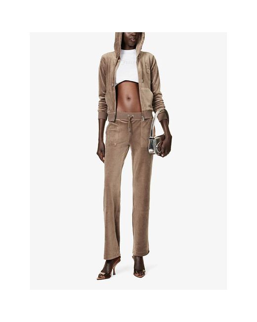 Juicy Couture Brown Del Ray Patch-pocket Straight-leg Stretch-velour jogging Bottoms