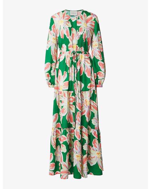 By Malina Green Casey Floral-print Long-sleeve Woven Maxi Dres