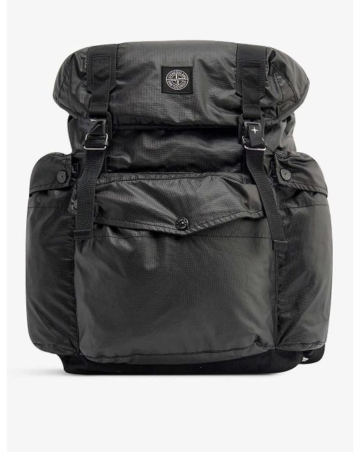 Stone Island Black Logo-patch Coated-cotton Backpack for men