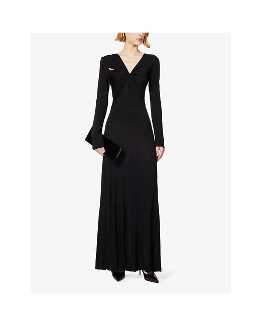 Victoria Beckham Black Twist-front Cut-out Stretch-woven Maxi Dress