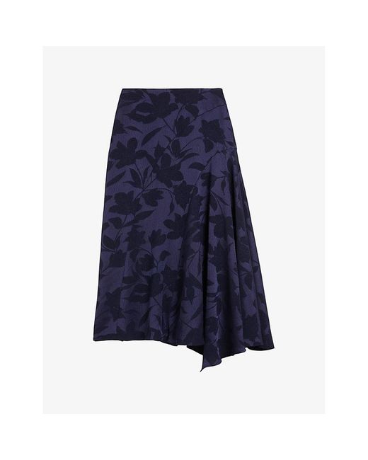 Ted Baker Blue Trebbia Floral-jacquard Satin Midi Skirt