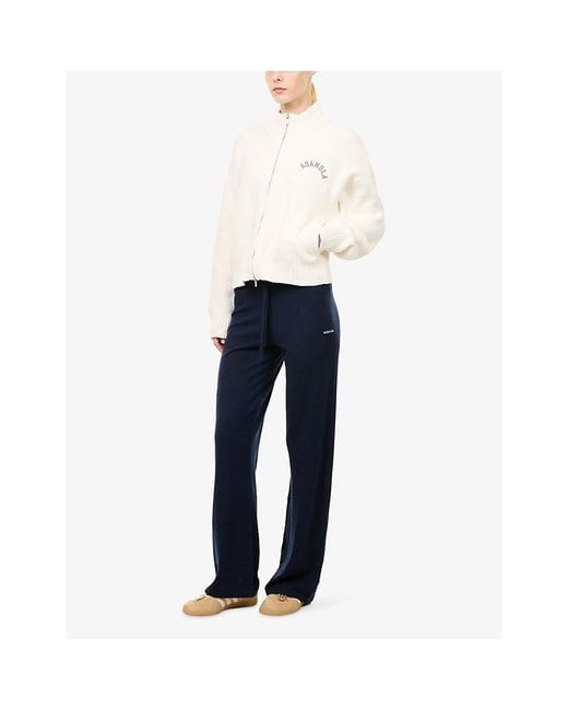 ADANOLA White Sport Zip-Up Funnel-Neck Knit Sweatshirt