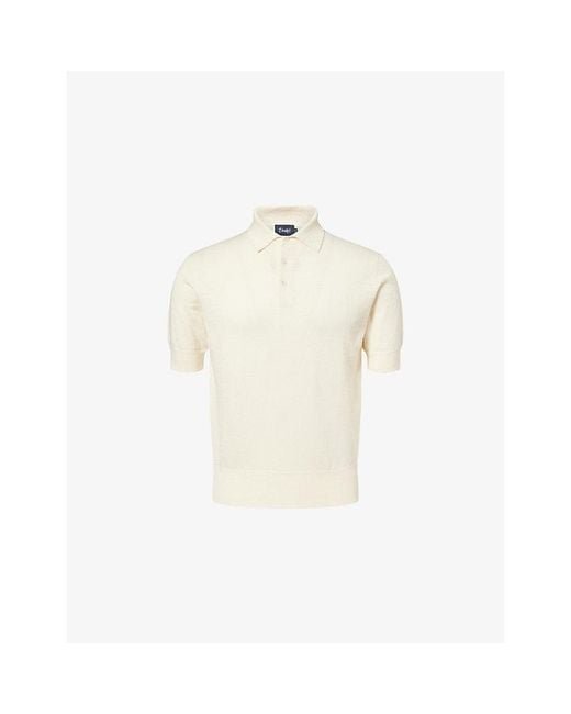 Drake's White Short-Sleeve Linen And Cotton-Blend Polo Shirt for men