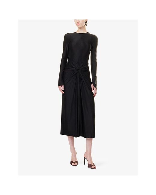 Victoria Beckham Black Frances Gathered-Waist Jersey Midi Dress
