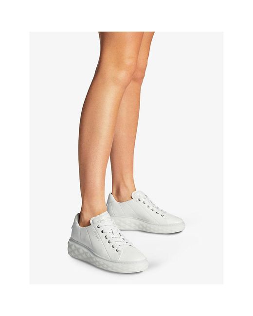 Jimmy Choo Diamond Light Maxi Branded Leather Low-top Trainers in White |  Lyst UK
