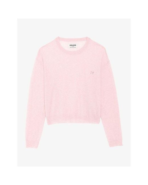 Zadig & Voltaire Pink Swapy Logo-Embroidered Cashmere Jumper