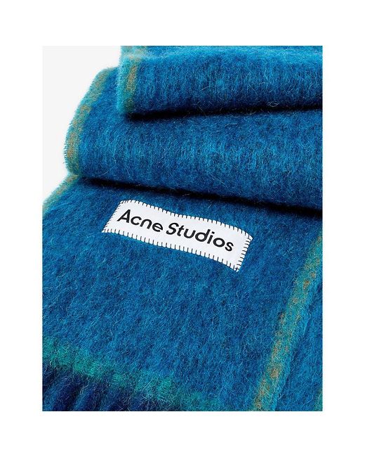 Acne Blue Vally Fringed-trim Wool-blend Scarf