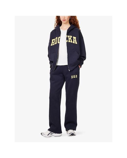 Ru & Rocka Blue Varsity Brand-Patch Cotton-Blend Hoody