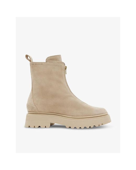 AllSaints Natural Ophelia Embossed-logo Suede Ankle Boots