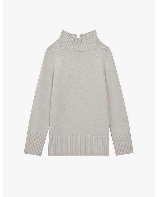 Reiss White Georgia Funnel-neck Wool And Cashmere-blend Jumper