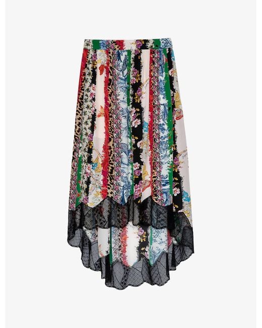 Zadig & Voltaire Joslin Mixed-print Lace-hem Silk Midi Skirt | Lyst Canada