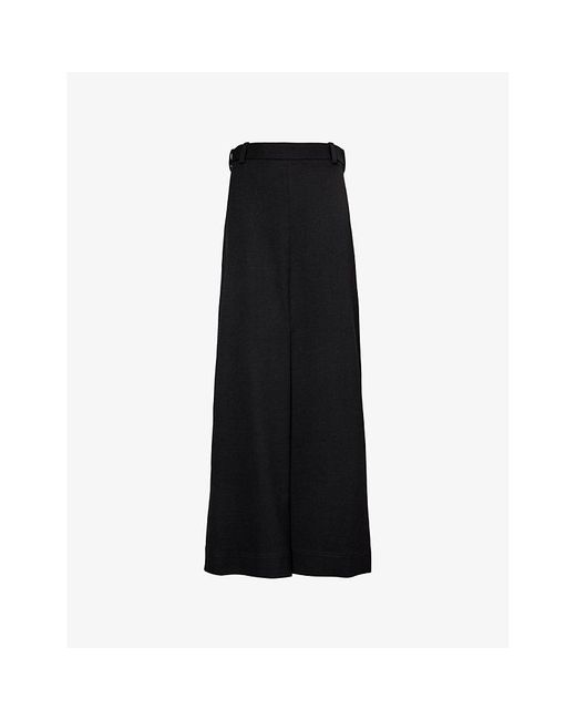 Victoria Beckham Black Pleated High-rise Woven-blend Midi Skirt