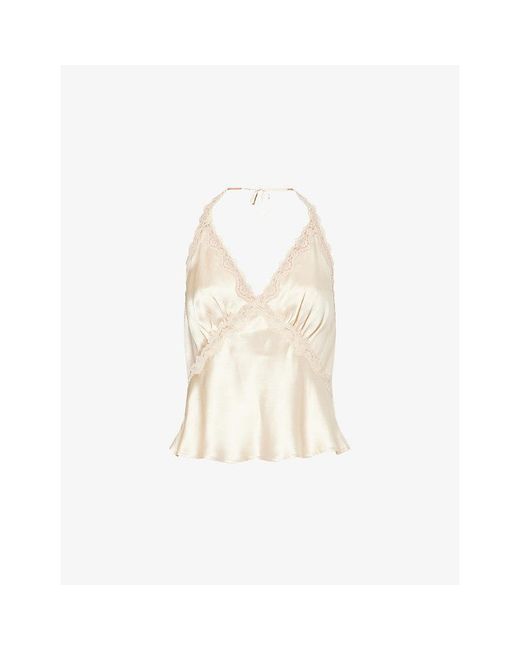 Reformation White Monica Halterneck Silk Top