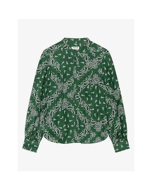 Zadig & Voltaire Green Twina Paisley-Print Silk Shirt