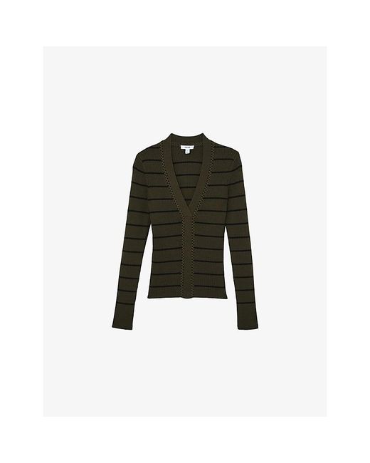 Reiss Black Lauralee Stripe Ribbed Knitted Top