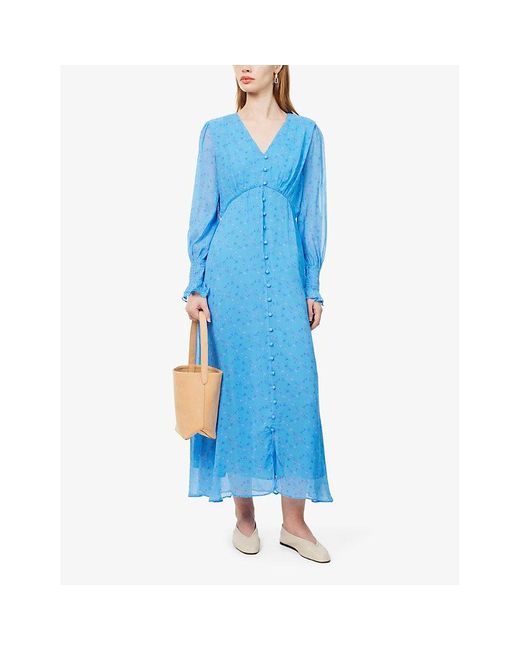 Aspiga Blue Sally Anne Floral-print Rouleaux-button Woven Maxi Dress X