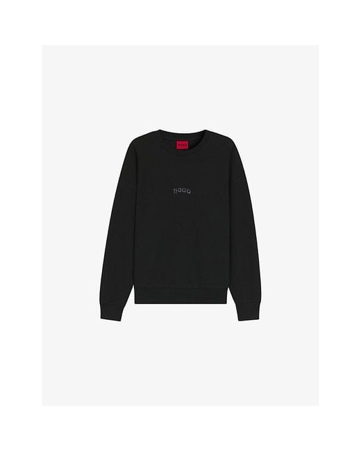 HUGO Black Brand-Embroidered Relaxed-Fit Cotton-Blend Sweatshirt for men