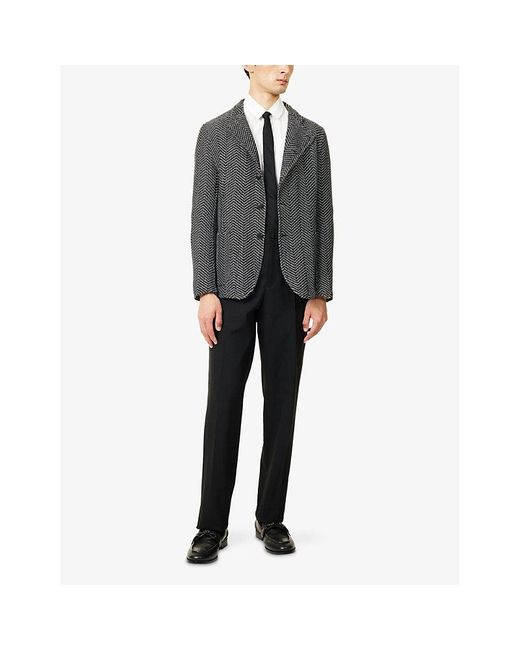 Emporio Armani Gray Diagonal-Button Patterned Wool Blazer for men