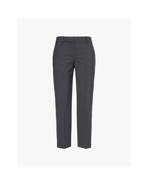 Theory Gray Pressed-Crease Tapered-Leg High-Rise Stretch-Wool Trousers
