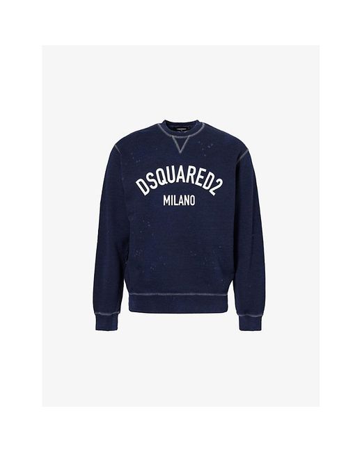 DSquared² Blue Logo Text-print Cotton-jersey Sweatshirt for men